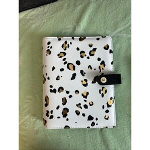 The Paper Studio 52 Agenda Leopard Print 6-Ring Personal Planner‎ Binder White